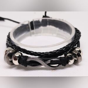 Men's Bracelet Leather Infinity Braided Layered Black New f42